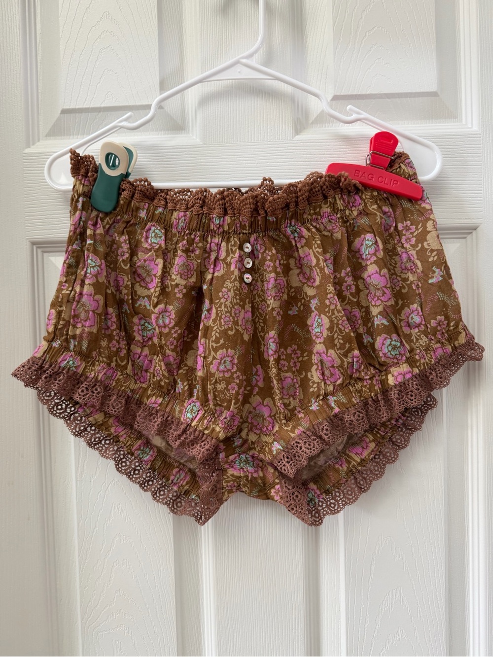 Intimately Free People Brown Pink Floral Lace Trim Bloomers Shorts Size XS